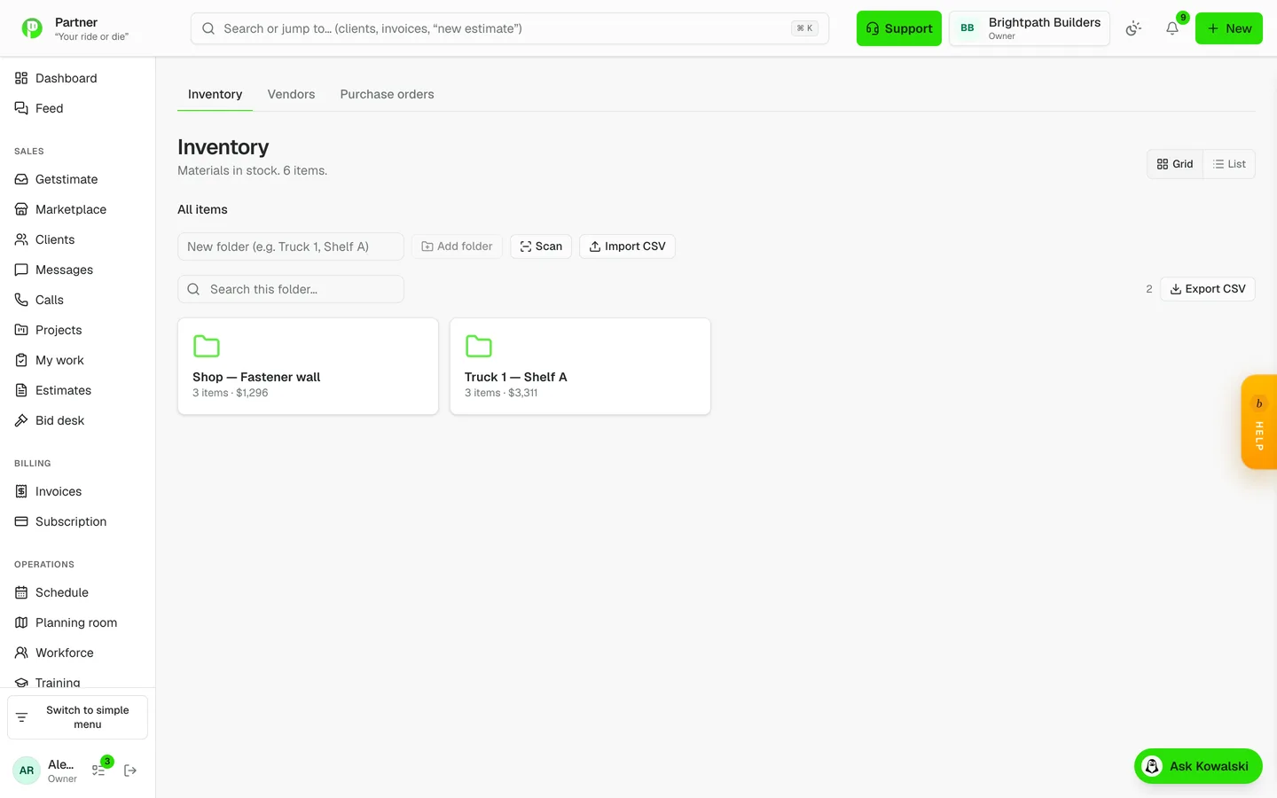 Inventory with QR labels in Partner